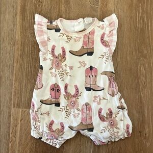 Tesa Babe Floral Cowboy Boot Baby Romper 3-6M